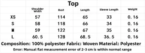 Guida alle taglie dettagliata per top jacquard ampio con misure precise