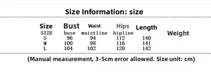 Detailed size guide table for women's satin double-layer slip dress from S to L
