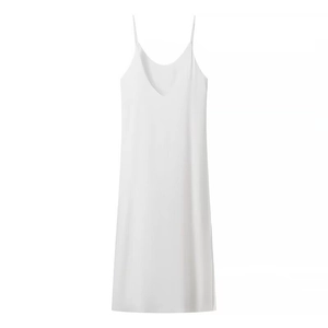 Minimalist white satin double-layer slip dress with slim straps and elegant deep V-neck