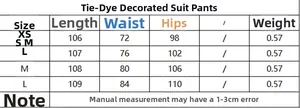Größentabelle für Anzughose mit Bindedetail mit Maßen für Taille und Hüfte von XS bis L