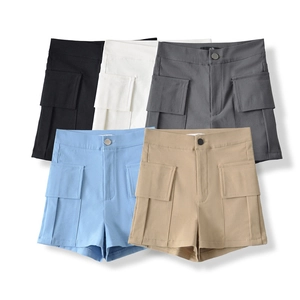 Women high-waisted cargo shorts in five colors featuring large front flap pockets