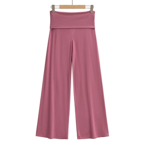 Pantaloni a gamba larga rosa antico a vita alta con fascia ripiegata e taglio dritto
