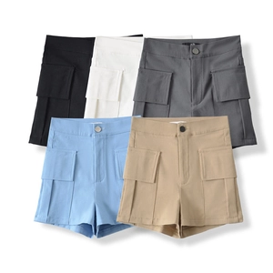 High waist cargo shorts for women in five colors featuring utility pockets and slim fit