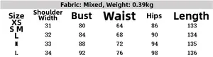 Detailed size chart for summer linen midi dress with fabric and weight information