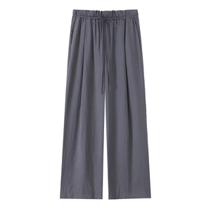 Damen Casual High Waist Weite Hose Mit Paperbag Taille Und Kordelzug Gürtel Einfarbig Gerade Hose