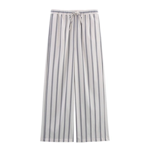 Pantaloni Donna Casual a Righe in Raso a Gamba Larga Vita Elastica Con Coulisse Pantaloni Dritti Larghi per Casa Tempo Libero