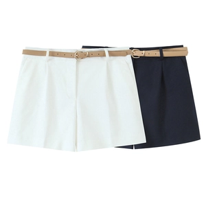 Pantaloncini a Vita Alta con Pieghe da Donna Con Cintura Casual Poliestere Spandex Tinta Unita Gamba Dritta Estate