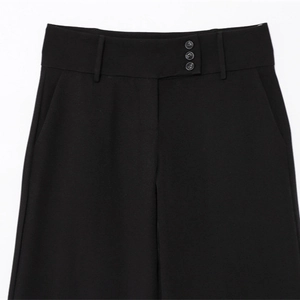 High waist wide leg black trousers with triple button detail and smooth fabric finish