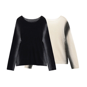 Pull en maille ample à col rond pour femme avec effet imprimé délavé en noir