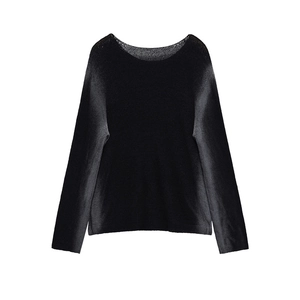 Pull en tricot noir à col rond coupe décontractée avec détails de texture côtelée fine