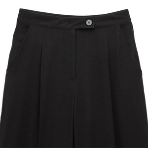 Pantalon large plissé noir à taille haute pour femme en tissu sergé élégant