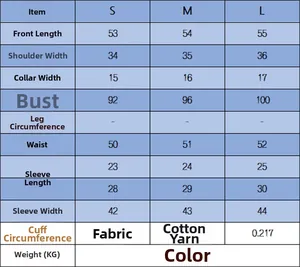 Tableau des tailles détaillé pour pull en tricot de coton blanc femmes, tailles S, M, L