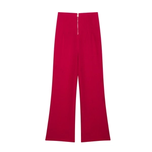 Eleganti pantaloni a vita alta e gamba larga in rosa intenso con zip metallica sul retro