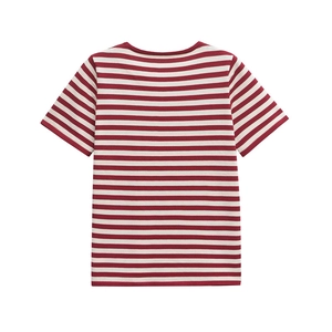 T-shirt femme à rayures rouges et blanches, coupe ajustée avec col rond et manches courtes