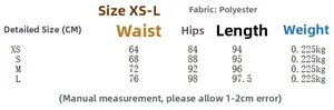 Tabella taglie dettagliata per leggings da donna con misure XS-L in cm per vestibilità