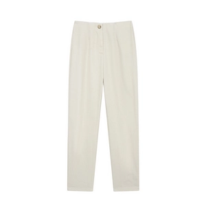 Pantaloni da donna a vita alta bianco crema, taglio dritto con bottone dorato decorativo