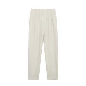 Pantaloni da donna color crema a vita alta con pieghe decorative e tessuto liscio