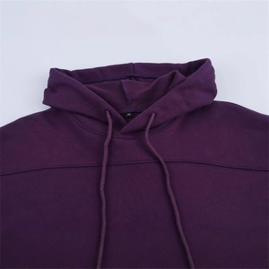 Casual purple long sleeve drawstring hoodie featuring a soft knitted fabric texture