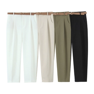 Pantaloni da completo donna a gamba dritta a vita alta in quattro colori con cintura