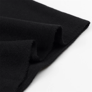 Gros plan détaillé de la texture du tissu tricoté noir avec des mailles fines et régulières