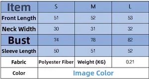 Detailed size chart for women's knit top showing measurements for S, M and L sizes