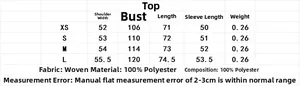 Size chart for women's V-neck textured top showing measurements from XS to L in centimeters