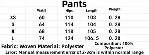 Size chart for women's textured casual pants showing measurements from XS to L