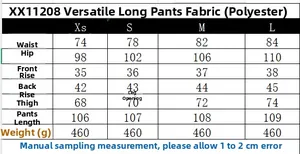 Detaillierte Größentabelle für lockere Damen-Freizeithosen aus Polyester mit Taillen-Maßen