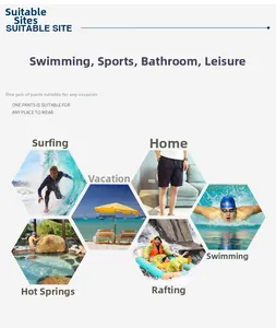 Detailed grid showing men's versatile beach shorts for surfing, swimming and home wear