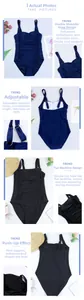 Detail view of ruched one-piece swimsuit with adjustable straps and padded inner lining