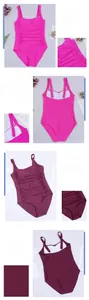 Detail view of ruched one-piece swimsuit fabric texture and adjustable shoulder straps