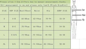 Size chart showing S to XL measurements for halter bikini and two-piece swimwear set