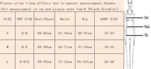 Detailed size guide table for push-up underwire bikini with bust and waist measurements