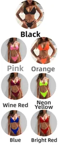 Multiple color options of women bikini sets showing various vibrant summer shades