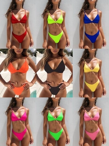 Women Bikini Set Triangle Cup Padded Swimsuit High Cut Solid Color Bathing Suit For Beach Pool Vacation Summer Swimwear