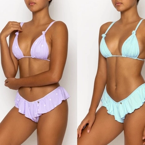 Damen Sexy Rüschensaum Gepunktet Bikini Top Und Bottom Zweiteiler Bedruckt Badeanzug Gepolstert Triangle Bademode Für Strand
