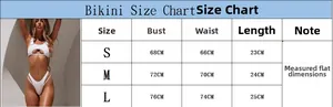 Detaillierte Größentabelle für einfarbiges Cut-out Bikini-Set inklusive Maßen für S, M, L