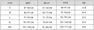 Detailed size chart for sexy lace-up bikini including bust waist and hip measurements