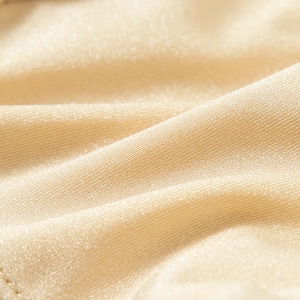 Macro shot of champagne nylon fabric showing fine horizontal weave and soft pearlescent texture
