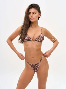 Ensemble bikini deux pièces imprimé léopard avec haut licou et culotte basse sexy