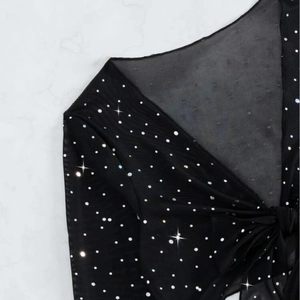 Sparkly black mesh four-piece bikini cover-up with V-neck and glitter star effect