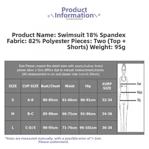 Size chart for solid color cut-out sexy bikini set with measurements in S, M and L