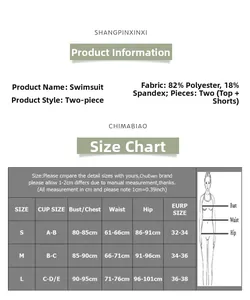 Detailed size chart for solid color halter bikini set with fabric composition details
