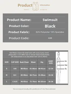 Detailed size guide for women's solid color bikini swimwear with body measurement table