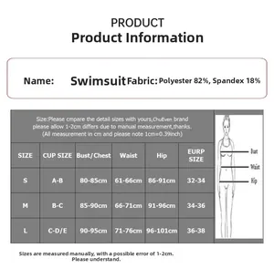 Guide des tailles pour ensemble bikini 4 pièces avec mesures de poitrine, taille et hanches