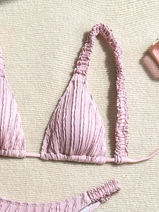Pink seersucker bikini set with textured fabric for women summer beachwear swimming