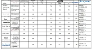 Detailed size chart for solid color cutout bikini with S, M, L measurements and fit guide