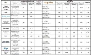 Size chart showing bust, waist, and hip measurements for this bow-knot one-piece swimsuit