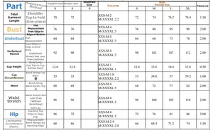 Size chart for leopard print cutout swimsuit with detailed measurements from S to XL