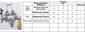 Size chart for women's leopard print bikini set showing measurements for S, M, and L sizes